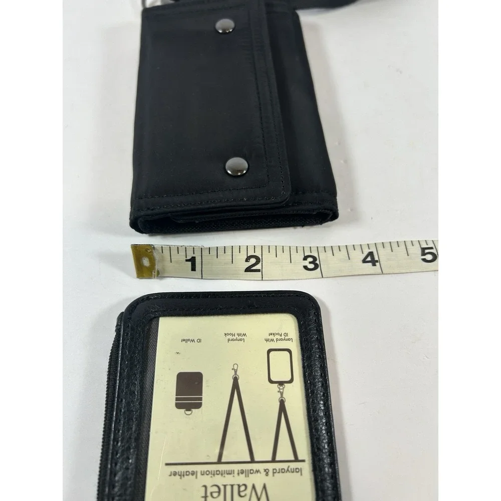 Vertical Leather ID Card Holder W/3 Slot Neck Strap Lanyard Removable Wallet 3 P